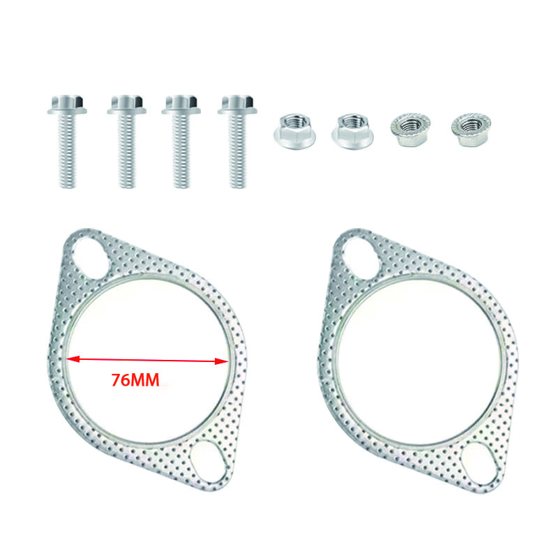 2 Bolt Exhaust Flange Gasket Kit, Car Exhaust Seal Gasket with Bolts Nuts Washers, Diamond 2 Hole for Auto Exhaust Repair