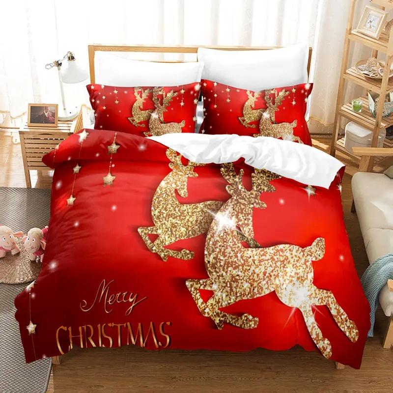 3D Christmas Duvet Cover Set Red Colour Merry Christmas Theme Tree Gift Pattern For Kids Teens Adult Bedding Set King Queen Size
