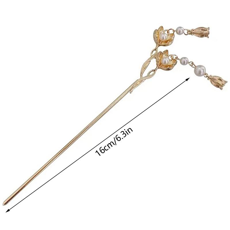 Vintage Chinese Style Hanfu Hair Stick Women Metal Flower Hair Fork Hair