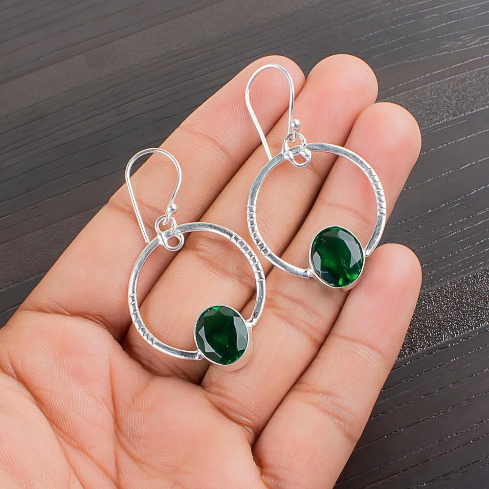 Chrome Diopside Gemstone 925 Sterling Silver Jewelry Drop/Dangle Earrings 1.37" EE-67-2