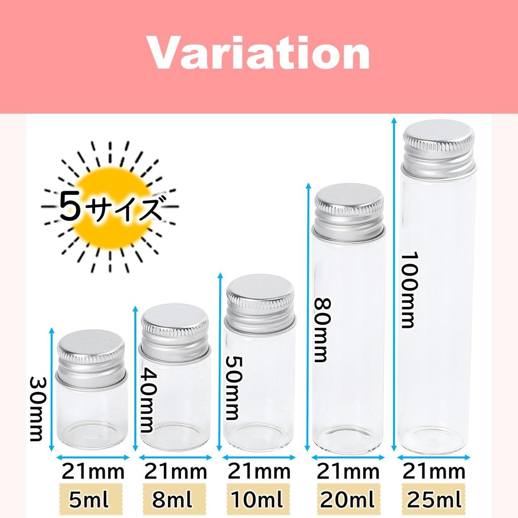Rubonari Små Glasflaskor med Aluminiumkorkar, 5ml-25ml, 20 Flaskor (Klar, 10 ml)