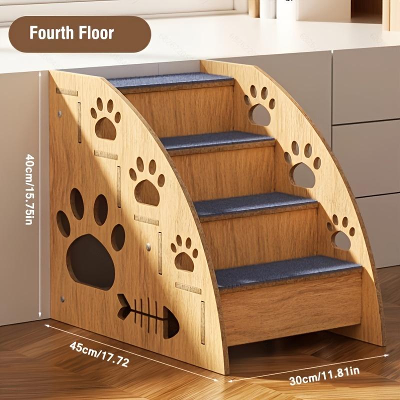 Wooden Dog Stairs Steps Non-Slip Blue Carpeted Steps Sturdy Pet Stairs Safe Pet Ladder Medium Dog Puppy Joint Safety Stairs