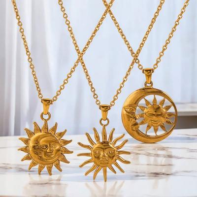 Collier Pendentif Soleil, Nouveau Collier Rétro Haut de Gamme Luxe Léger Cadeau.