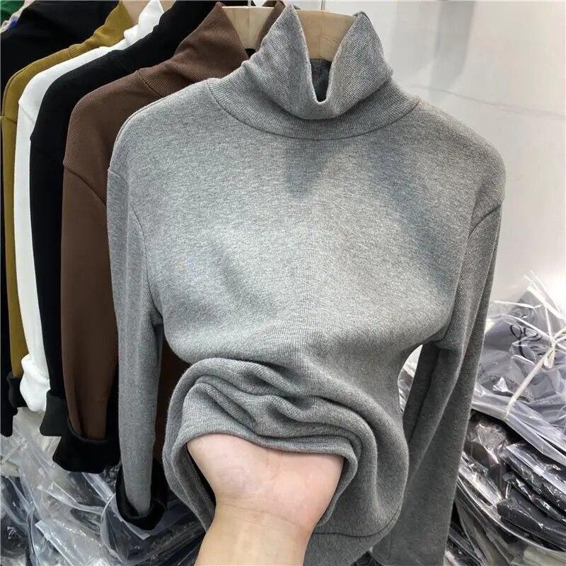 Tricotaj calduroase Camasa de baza cu guler ingrosat de pluș Pulover de dama Top subțire cu mânecă lungă Simplu Casual Nouă modă Toamnă Iarnă