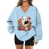 Women's V-neck Dropped Shoulder Halloween Print Sports Sweatshirt Top