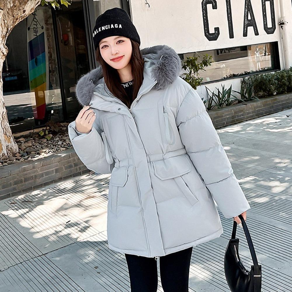 Winter new European goods large fur collar down cotton clothes medium and long waist thin women's warm jacket