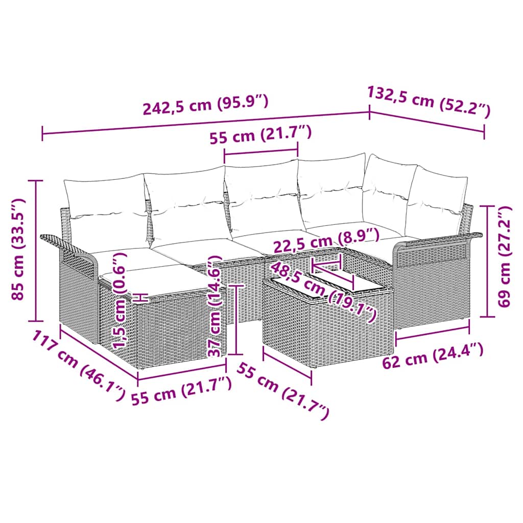 7 Piece Grey Poly Rattan Garden Sofa Set with Storage