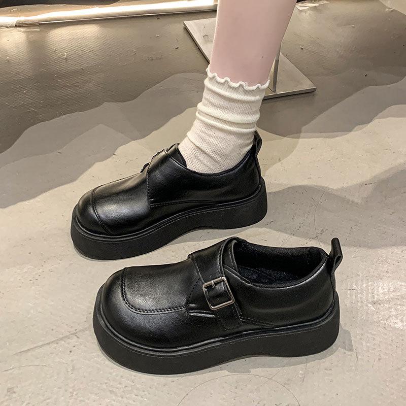 Versatile Muffin Platform Single Shoes with Skirts and Small Leather Shoes for Women's Spring 2025 New Black British Loafers