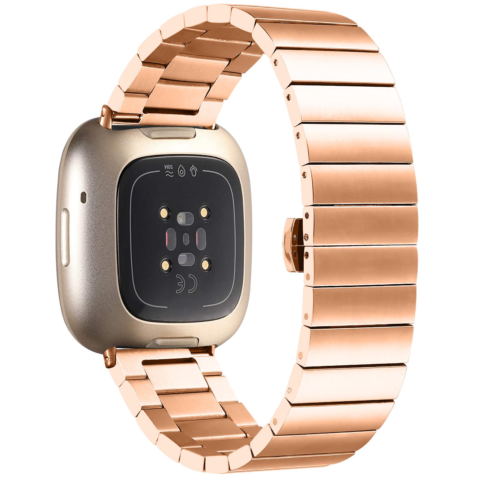 

For Fitbit Versa 4/Sense 2 Stainless Steel Watch Band Butterfly Buckle Replacement Strap Rose Gold