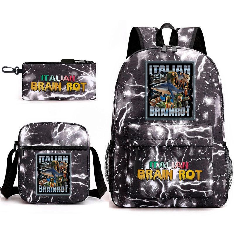 Abstract Foreign Shanhaijing Children's Schoolbag Tongtongsahur Cartoon Primary School Student Backpack Three-piece Set L