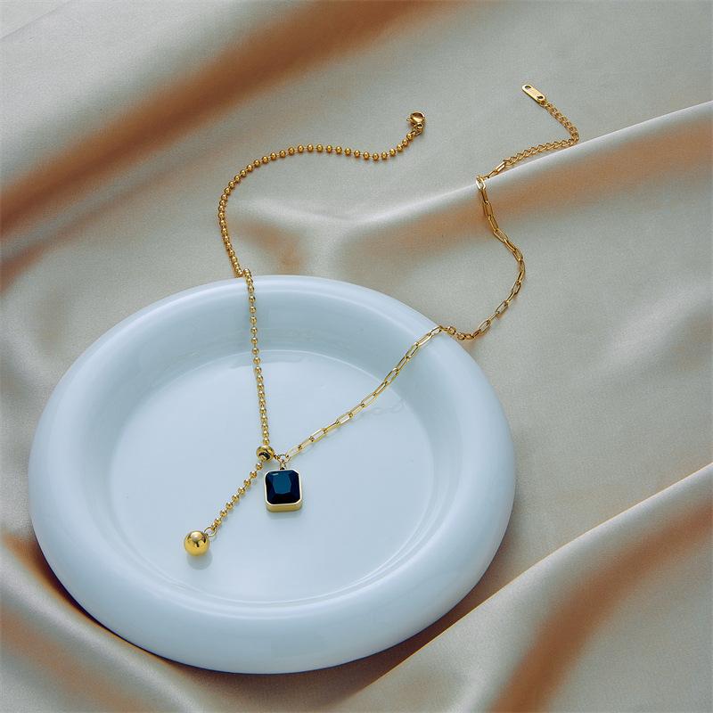 Gold Plated Blue Sapphire Square Y-Drop Lariat Necklace, Adjustable Bead Paperclip Chain for Women, Elegant Jewelry золотой
