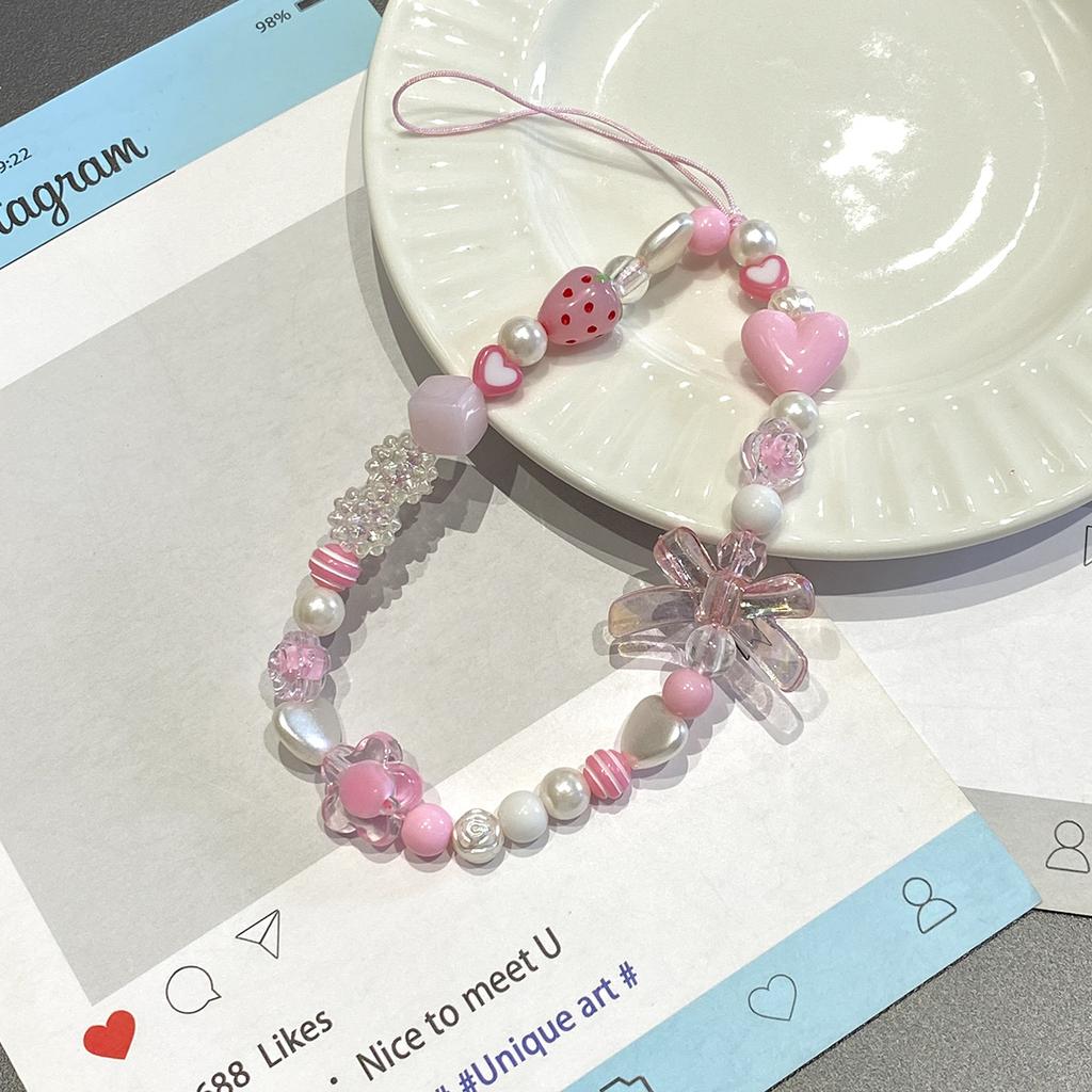Aesthetic Pearl Phone Strap with Camellia Charm, Beaded Phone Lanyard for Mobile Case, Fashion Anti-Loss Chain for Bag