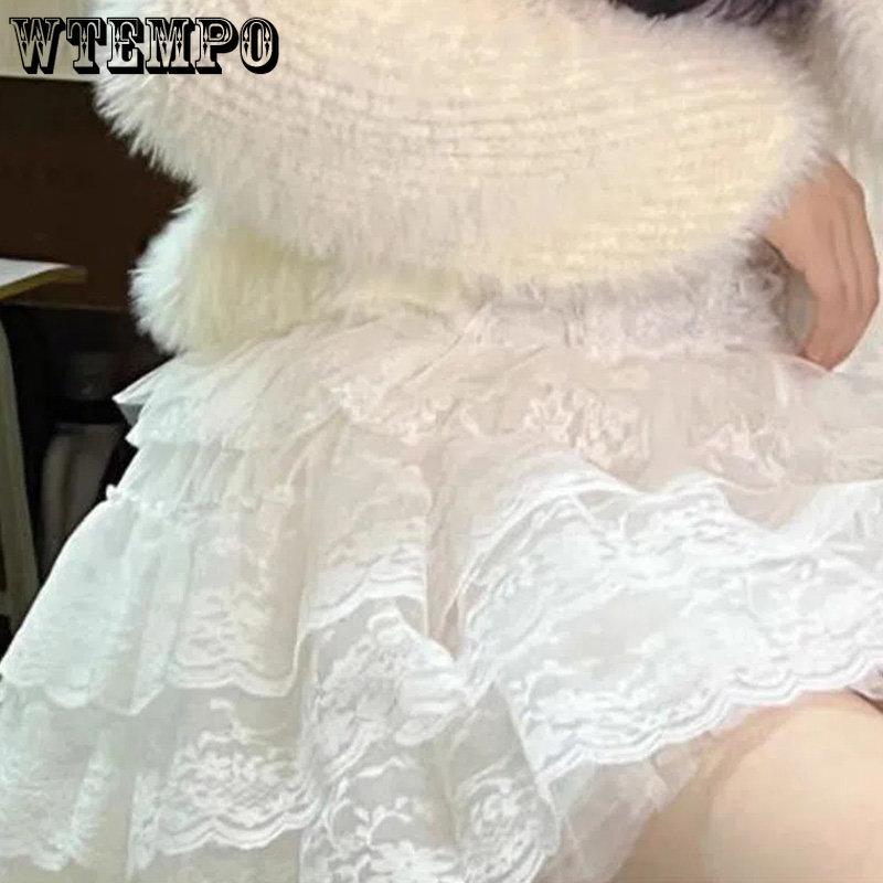 WTEMPO Sommer Frauen Elastische Hohe Taille Schwarz Rock Tanzen Big Swing Tutu Röcke Multi-Layer Spitze Mesh Kurze Kuchen Röcke