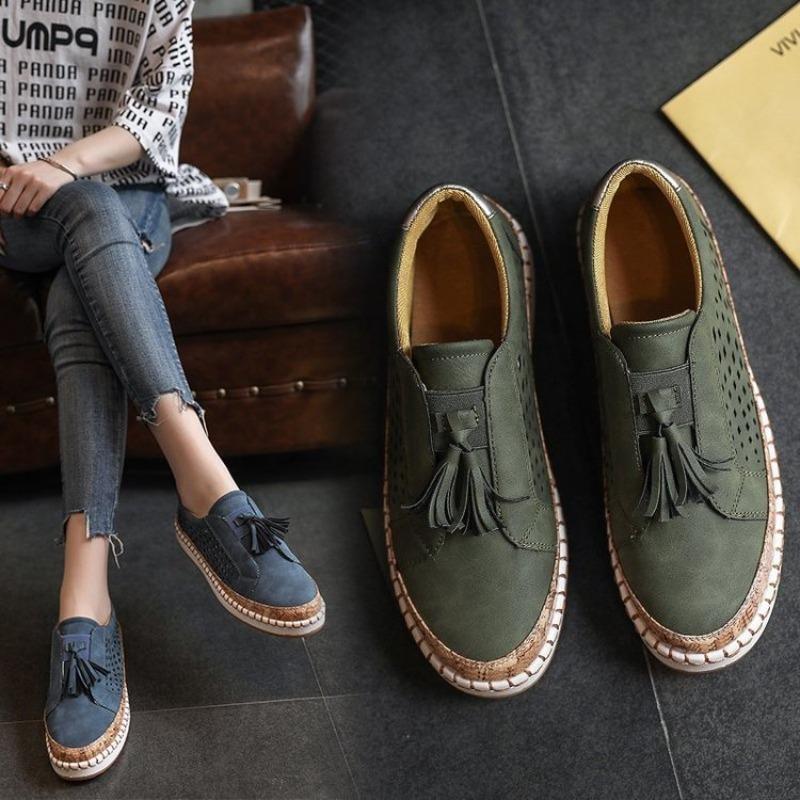 New casual single shoes women's shoes breathable one-pedal splicing fringed low-top daily round head lazy shoes