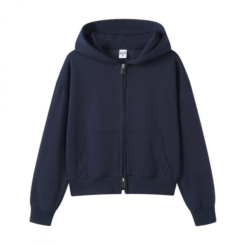 Korean Style Womens Short Hooded Zip-Up Cotton Blend Sweatshirt Loose Fit Winter Casual Top