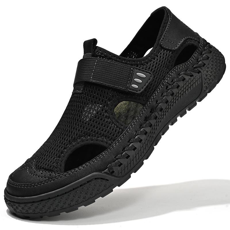 

Sandals men s 2025 new men s casual hand-stitched mesh shoes men s non-slip bag head large size outdoor 46 46 чёрный