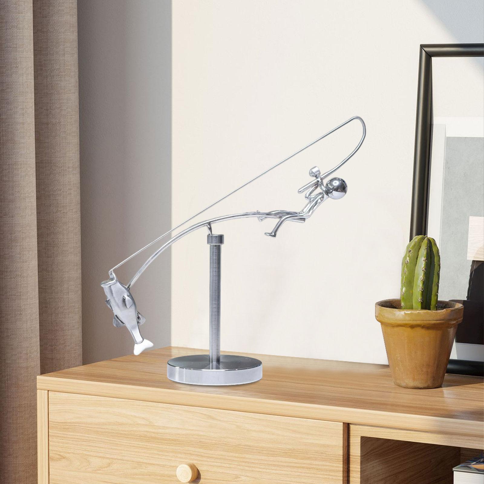 

Fisherman Balancing Sculpture Metal Art Figurine Creative Balance Art Moving Desk Accessories for Office Holiday Decoration срібний