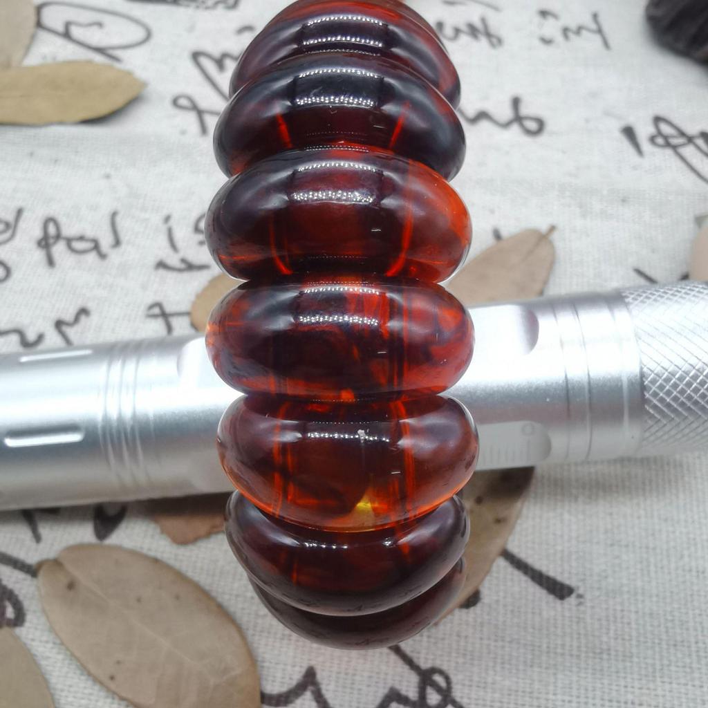 Bransoletka z wosku pszczelego z bursztynem w kształcie lotosu, druga generacja, szerokopasmowa