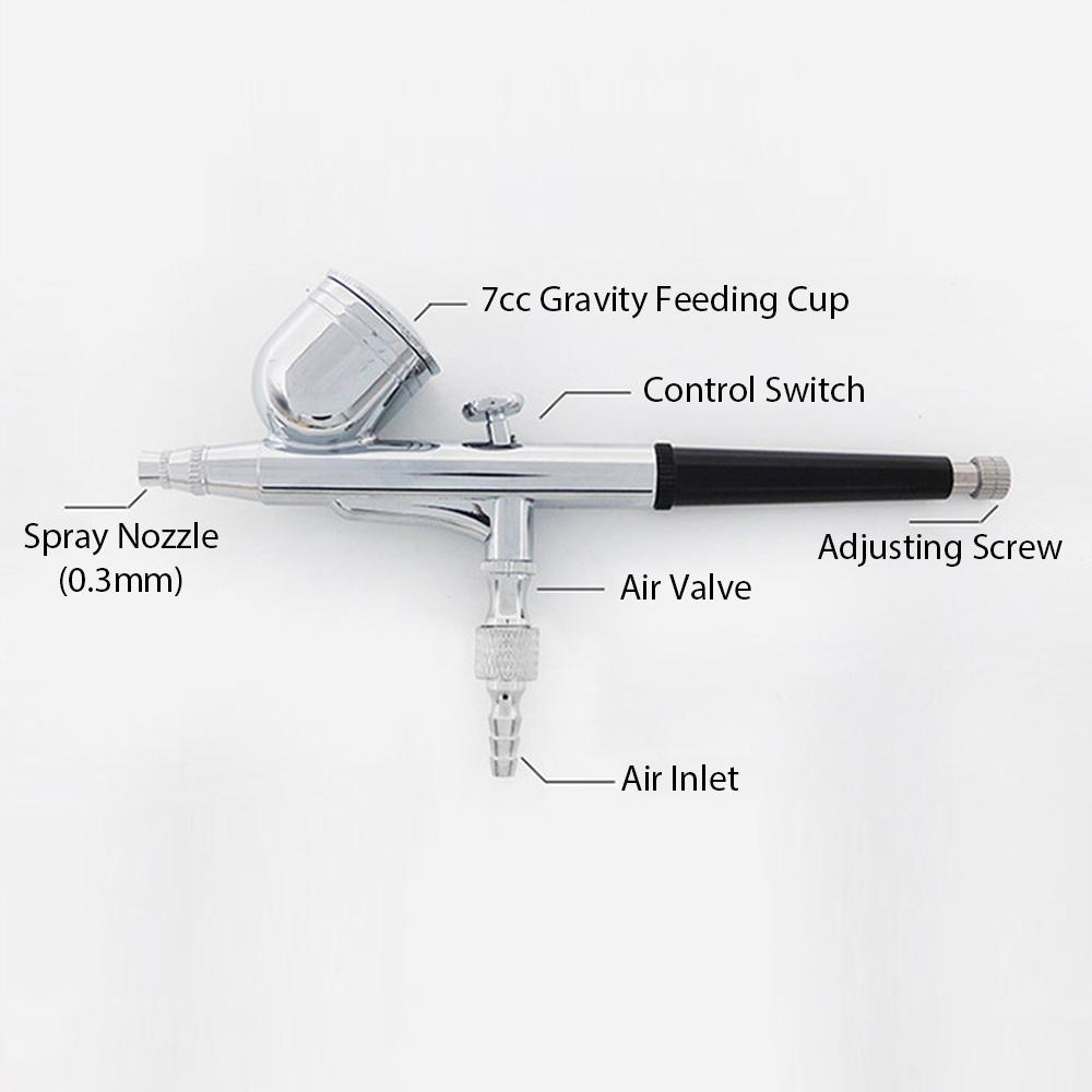 Mini Airbrush Kit with Drip Tube 0.3mm Needle 2ml Caravity Feed Cup Airbrush Pen for Makeup Art
