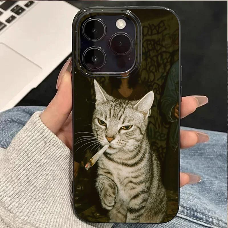 Fashion Kitten Smoking Pattern Phone Case For iPhone 11 12 13 14 15 16 17 Pro Max 16E 17Air X XR XS Max 7 8 Plus SE2 Soft Cover
