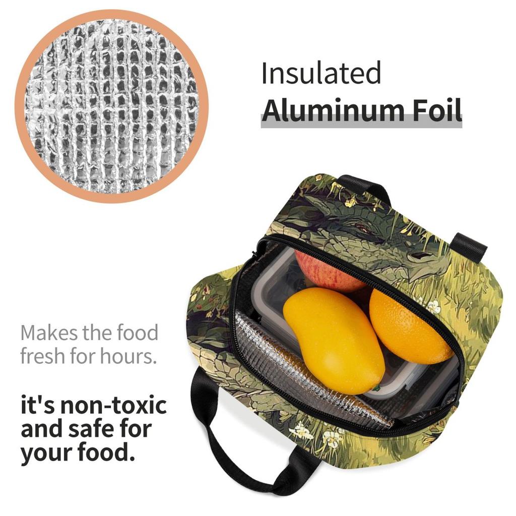 Green Dragon In The Forest Insulated Lunch Bag for Women Kids Portable Food Boxes Thermal Lunch Box Tote