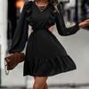 Amazon Independent Station New Fashion Foreign Trade Women's Clothing Solid Color Hollow Lotus Leaf Edge Splicing Waist Dress