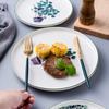 Ceramic Breakfast Plate, Nordic Green Plant Pattern Tableware, Home Kitchen, Fruits, Desserts, Pizza Plate 8-10 Inches