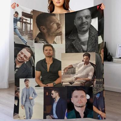 Sebastian Stan Collage Throw Blanket Machine Washable Soft Warm Blanket