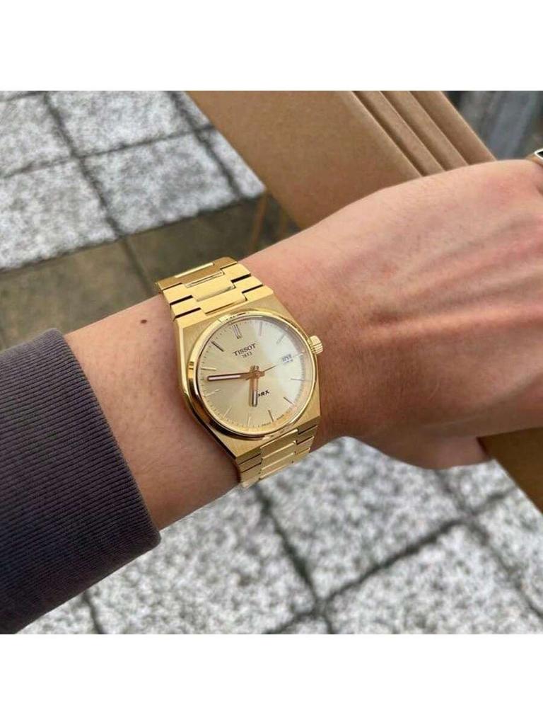 PRX Unisex Stylish Stainless Steel Quartz Watch, 35mm Gold Round Dial with Date Display, Suitable Daily Business, Dating, T137.210.33.021.00