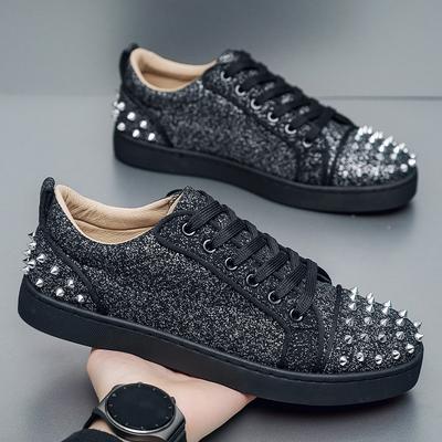 Fashion Trend Rivet Hot Diamond Nightclub Leather Shoes Men's Red Sole Casual Shoes Spirit Society Guy Board Shoes