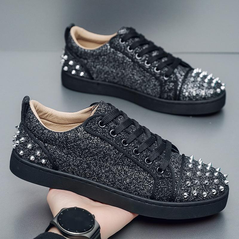Fashion Trend Rivet Hot Diamond Nightclub Leather Shoes Men's Red Sole Casual Shoes Spirit Society Guy Board Shoes