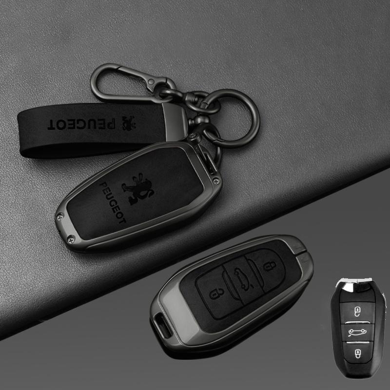 Zinc Alloy Leather Car Smart Key Case Shell Cover O Protector Fob for Peugeot 308 408 508 2008 3008 4008 5008 Keychain Accessories