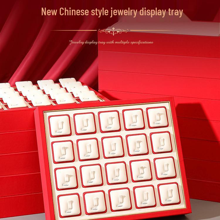 

Chinese Red Jewelry Display Tray for Rings, Earrings, Bracelets, and Necklaces with Gold Trim