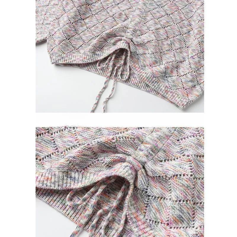 Spring and Autumn Women's Drawstring Tops, New Bottoming Shirts, Thin Loose Plus Size Korean Sweaters, V-neck