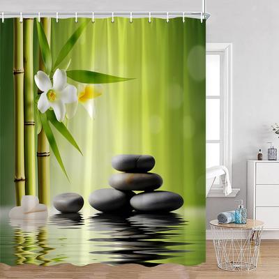 Zen Sprchové závěsy Černý kámen Zelený bambus Lotos Lázeňská svíčka Fialová orchidej Přírodní list Koupelnový závěs Meditace Koupelnová dekorace