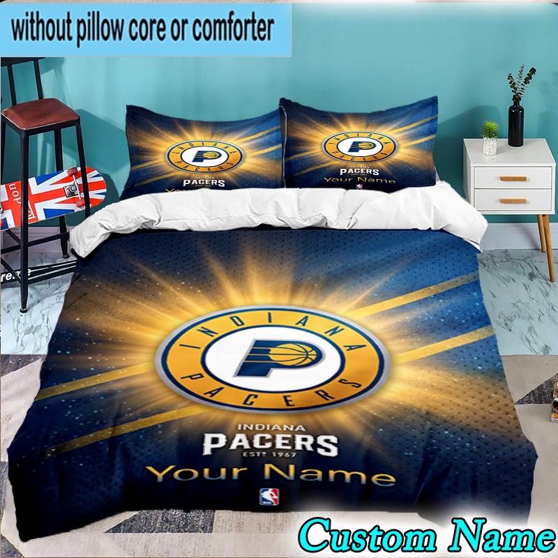 Custom Name 3PCS basketball Pacers Neon Art Bedding Set,Including Duvet Cover And 2pcs Pillowcases Perfect for Bedroom,Dormitory,Fan Christmas gift