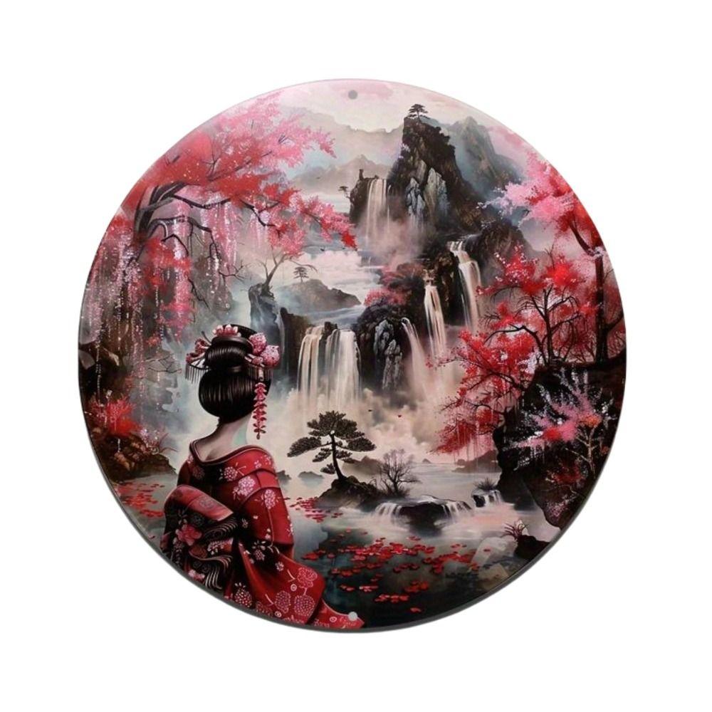 Metal Wall Art Tin Sign Japanese Kimono Round 2D Art Design 20cm