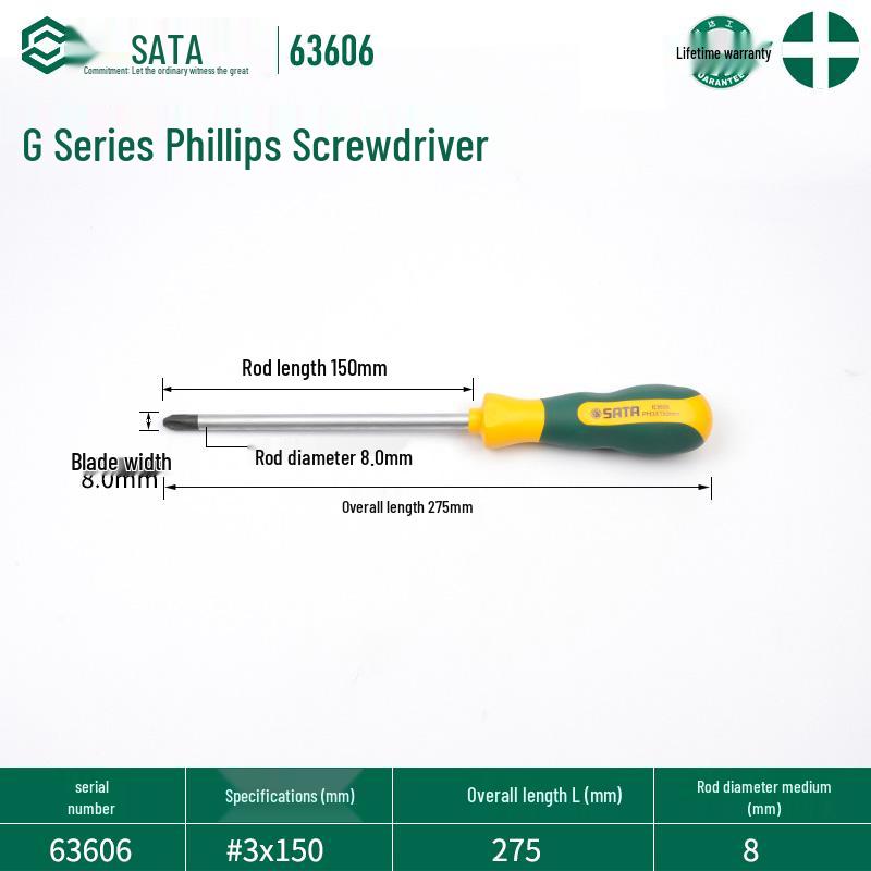 SATA G Series Phillips Screwdriver Set with Strong Magnet - Industrial Grade, High Hardness