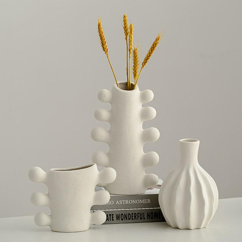 Unglasierte Keramik Nordische Vase Blume Dekorativ Weiß Modern Minimalistisch Boho Hochzeitstisch Party Wohnzimmer Büro Blumenvase