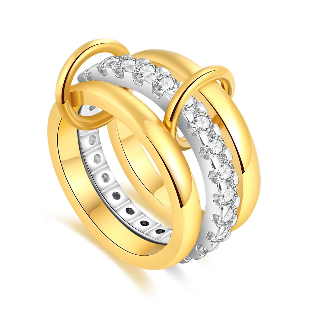Fashion Gold And Silver Gold-Plated 4 Stackable One-Piece Thick Sparkling Zircon Rings For Women's Party Jewelry Rings