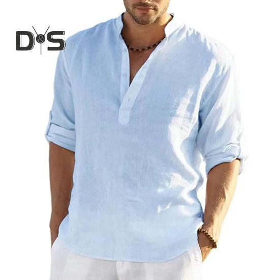 Anti Pilling Shirt Top V Neck Classic Men Summer Loose Shirt