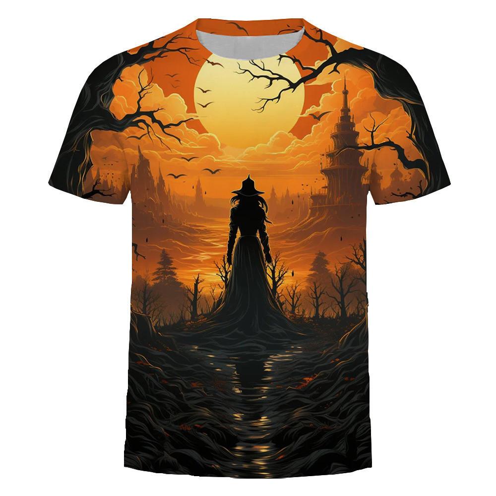 New 3D printed fashion trend multifunctional round neck short sleeved Halloween T-shirt top