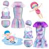 4 Pezzi Costume da Bagno Bikini Cosplay Sirena per Bambine con Bretelle Cuffia da Nuoto Gonne a Coda di Pesce Set Regalo per le Feste Costume da Bagno Estivo per Bambini
