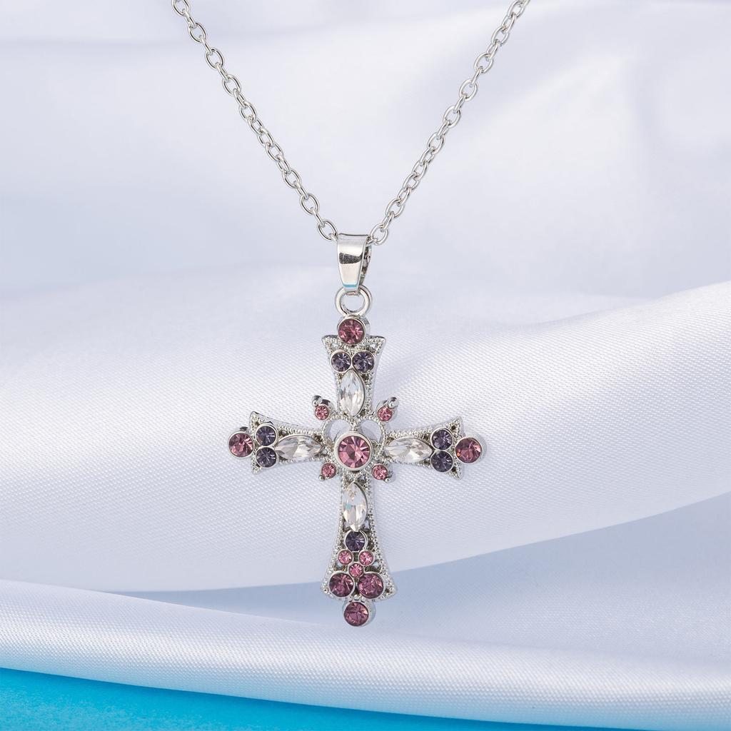 Bohemian Crystal Diamond Colorful Cross Pendant For Girls' Collarbone Necklace Accessories