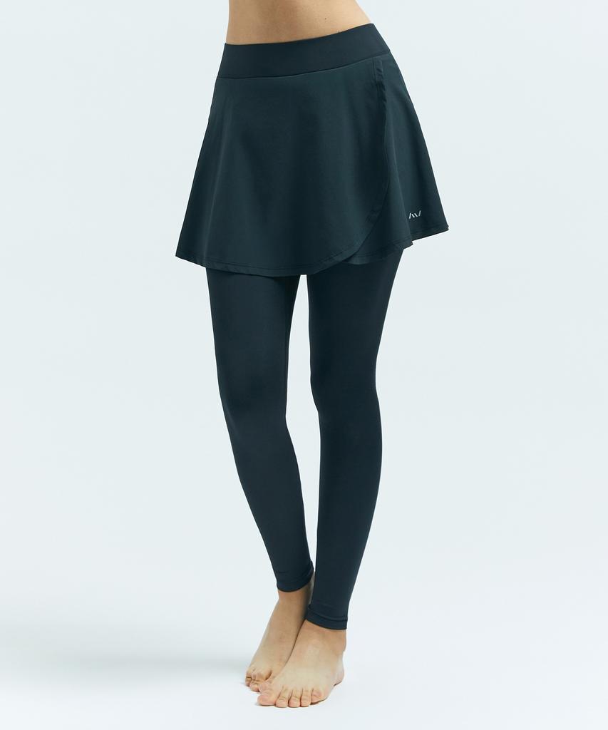 Leijibi Easy Move Flare 9/1 Length 2-In-1 Water Leggings Rash Guard Skirt Pants Black