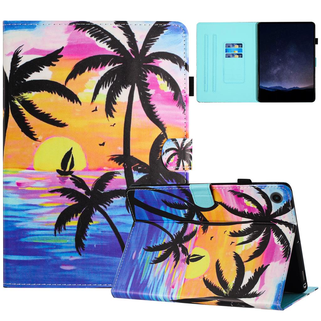 Painted Cute Animals and Coconut Trees Pattern PU Leather Tablets Case with For Samsung Tab A7 Lite,Tab A 10.1,Tab S6 Lite,Tab A7,Tab A8,Tab A9...