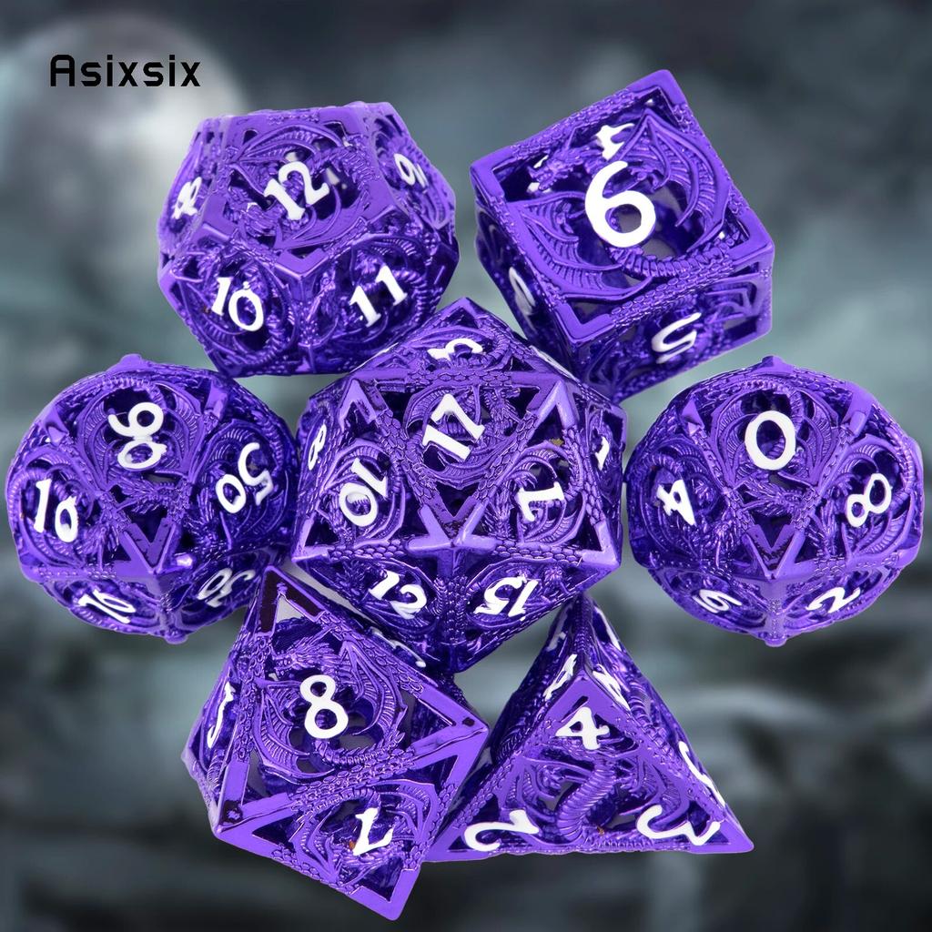 7 Pcs Purple White Dragon Metal Dice Hollow Metal Polyhedral Dice Set Suitable for Role-Playing RPG  Board Game Card Game