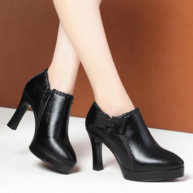 Módní dámské lodičky Luxusní černé vysoké podpatky Módní kulatá špička Silný podpatek Dámské boty Kancelářská dáma Pracovní podpatky