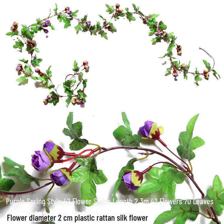 Silk and Plastic Roses Decorative Vines - Artificial Flowers for Weddings, Living Rooms, Home Ceilings, and Rattan Decor.