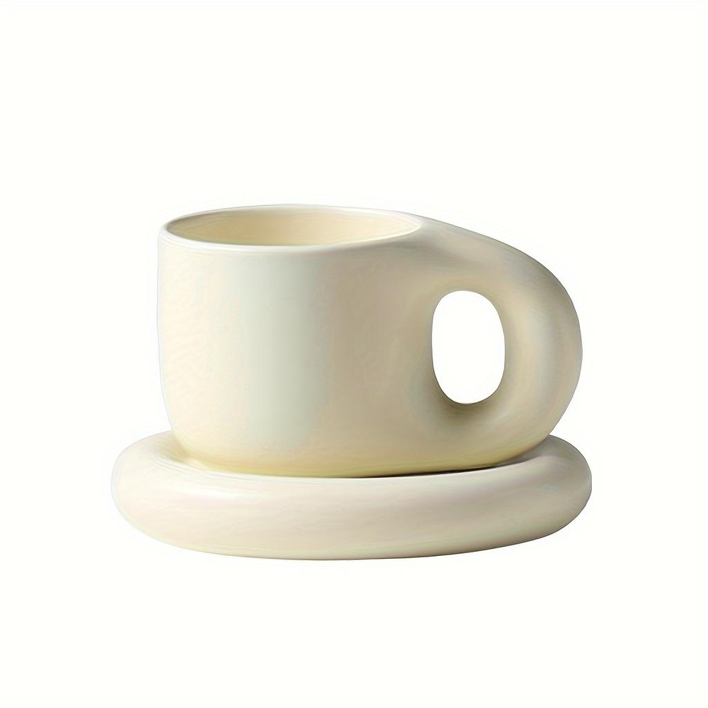 1ks 28.92oz/300ml Hrnku s baculatým uchem inspirovaného skandinávským stylem, Sada s podšálkem, Kreativní keramický šálek na kávu pro kancelář, domov, Pouze ruční mytí, Opakovaně použitelný